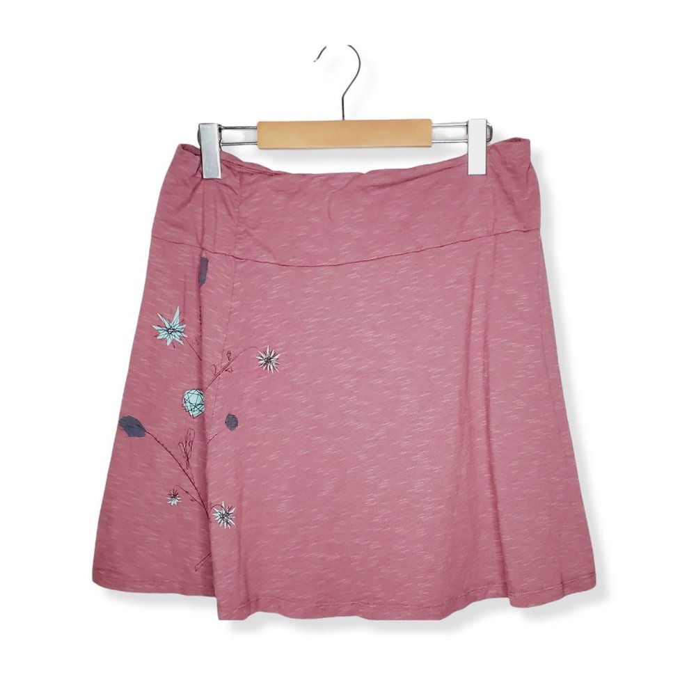 Horny Toad Pink Midi Skirt with Floral Embroidery
